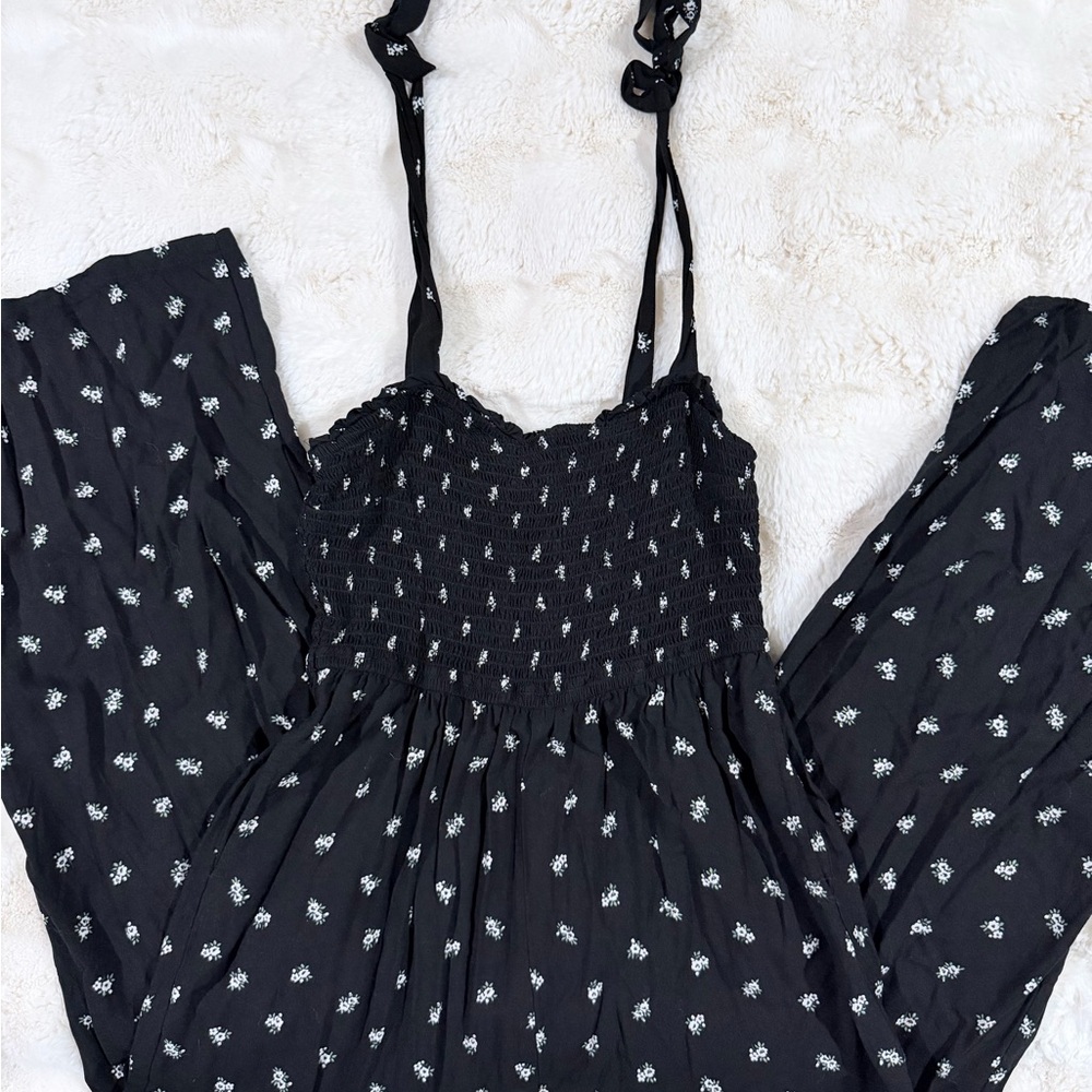 Hollister Black Jumpsuit with White Floral Design